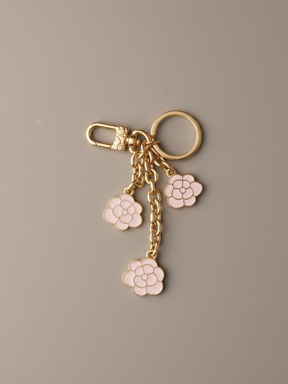 Brand NEW Gold and Light Pink Floral Charm Keychain